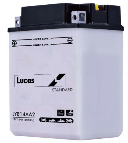 Lucas - LYB14AA2 - Motorcycle Battery With Acid Pack - 12V 14Ah