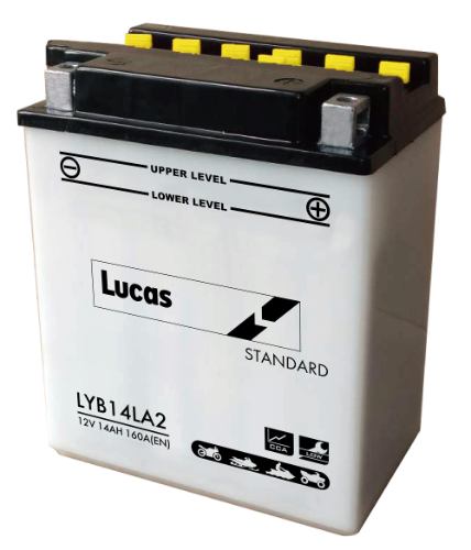Lucas - LYB14LA2 - Motorcycle Battery With Acid Pack - 12V 14Ah