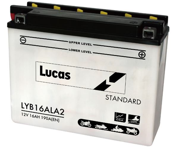 Lucas - LYB16ALA2 - Motorcycle Battery With Acid Pack - 12V 16Ah