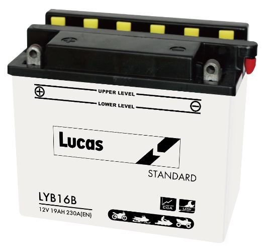Lucas - LYB16B - Motorcycle Battery With Acid Pack - 12V 19Ah