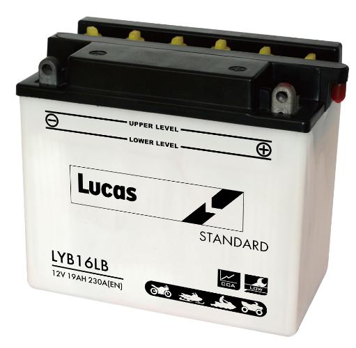 Lucas - LYB16LB - Motorcycle Battery With Acid Pack - 12V 19Ah