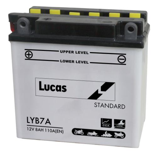 Lucas - LYB7A - Motorcycle Battery With Acid Pack - 12V 8Ah