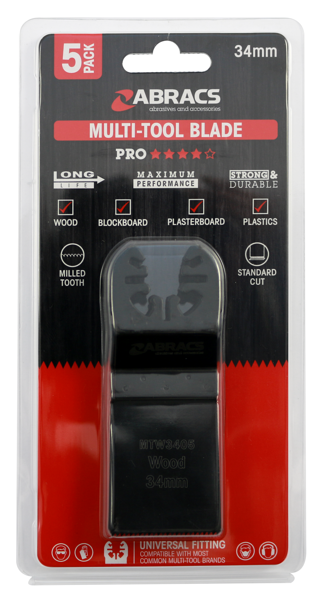 Abracs 34mm Multi-Tool Blade - Wood - 5(Pcs) Pack of 1, MTW3405