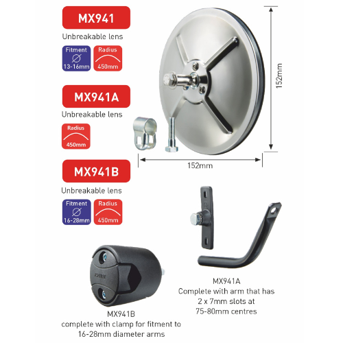 Ashtree Wide Angle Safety Mirror, Unbreakable Glass, 152mm x152mm, Comes with Stud for Fixing, MX941