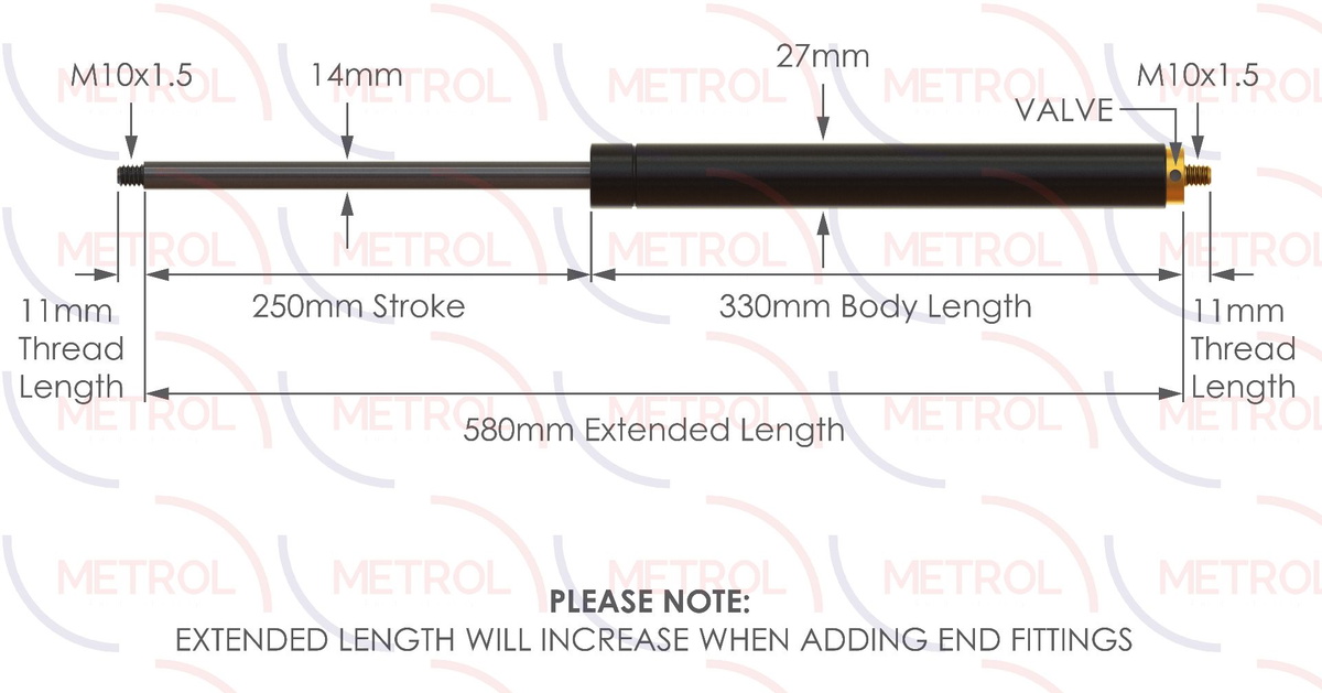 NS-V-14-250 Variable Force Gas Strut