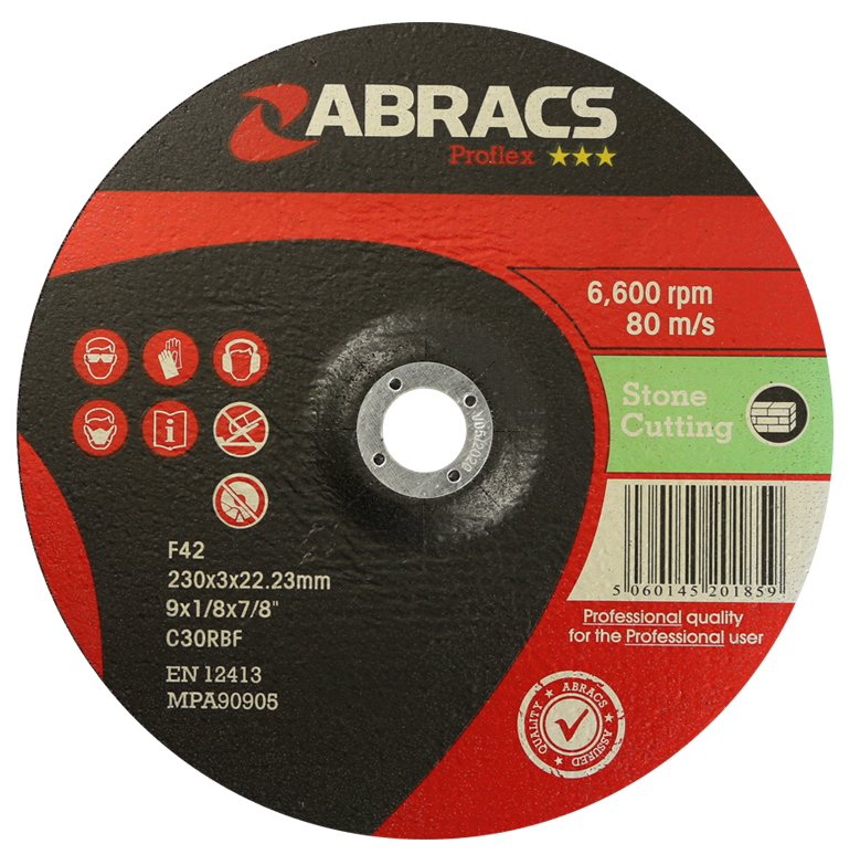Abracs ProFlex DPC Stone Cutting Discs, 230mm x 3mm x 22mm - Pack of 25, PF23030DS