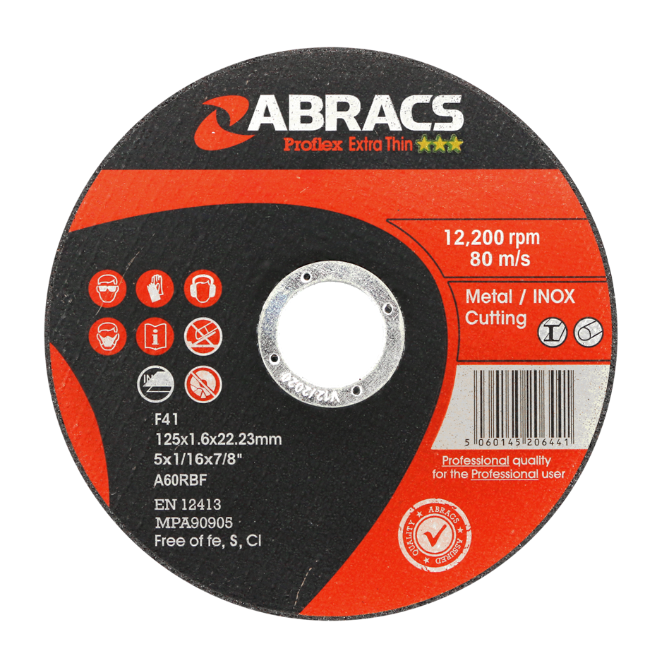 Abracs ProFlex Extra Thin Inox Cutting Discs, 125mm x 1.6mm - Pack of 100, PFET12516FI