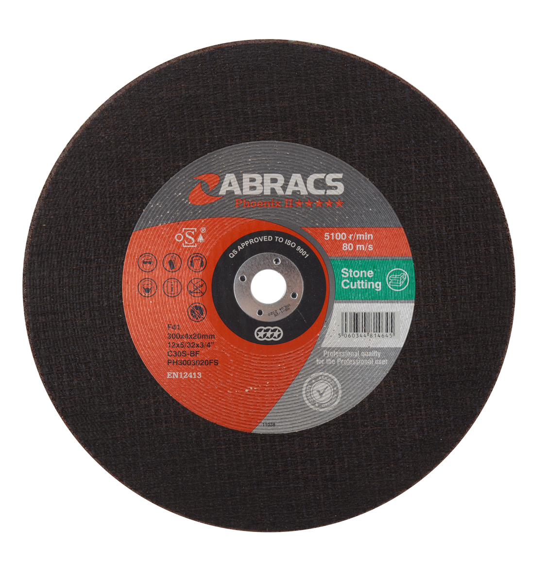 Abracs Phoenix Flat Stone Cutting Discs, 300mm x 4mm x 20mm - Pack of 25, PH3003020FS