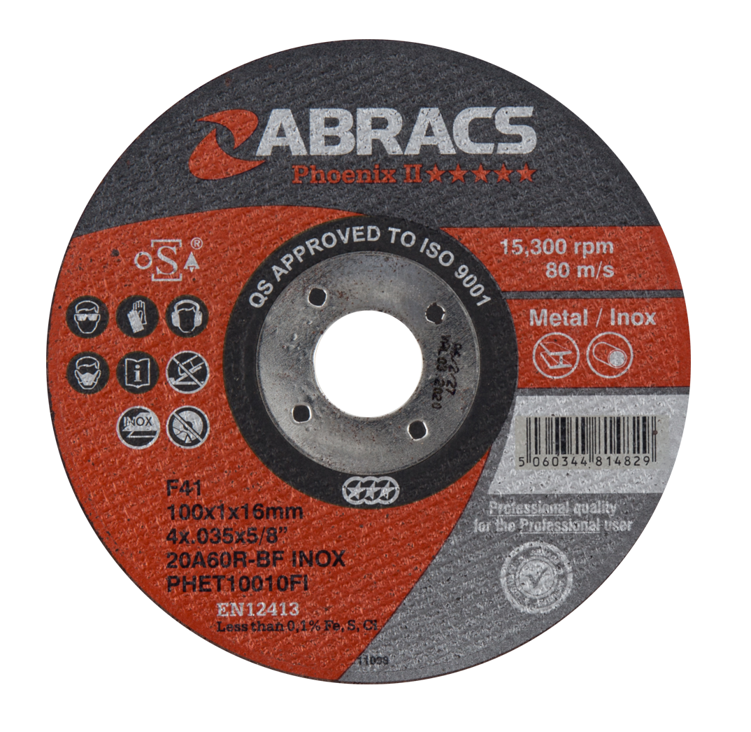 Abracs Phoenix Extra Thin Cutting Discs, 100mm x 1.6mm x 16mm - Pack of 50, PHET10016FI