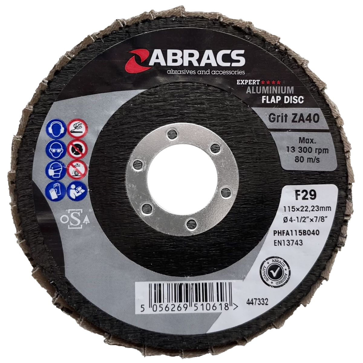 Abracs Aluminium Flap Discs 115mm x 22mm x 40g - Pack of 25, PHFA115B040