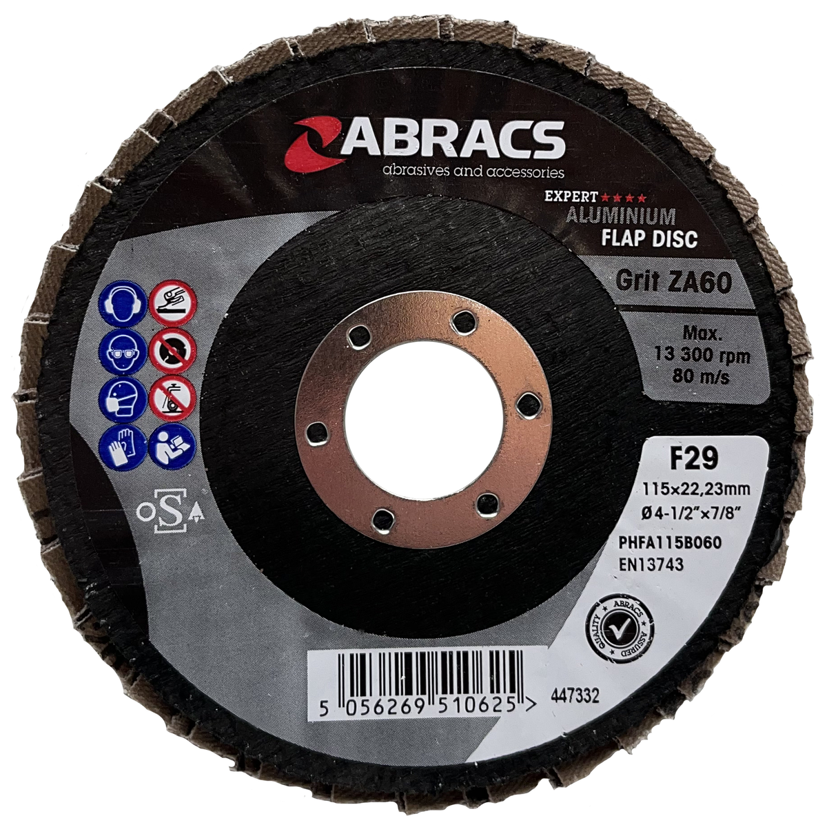 Abracs Aluminium Flap Discs 115mm x 22mm x 60g - Pack of 25,PHFA115B060