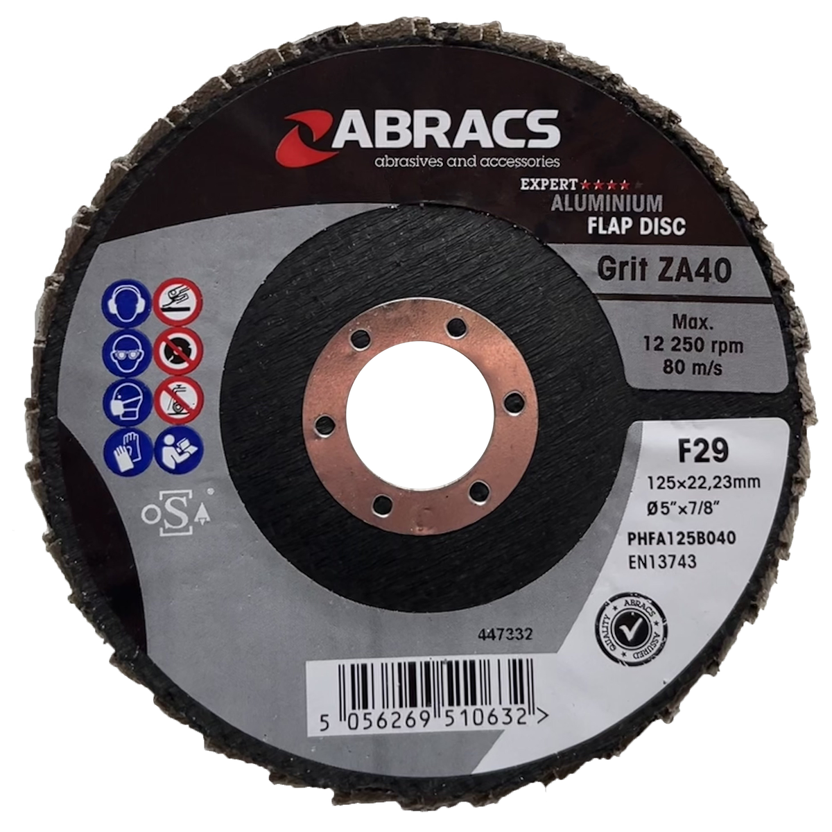 Abracs Aluminium Flap Discs 125mm x 22mm x 40g - Pack of 25, PHFA125B040