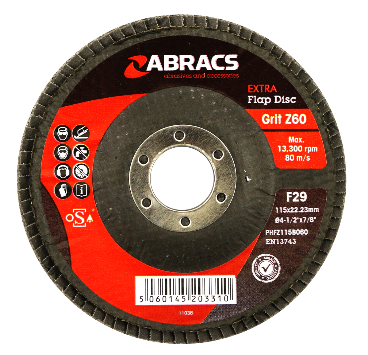 Abracs Extra Flap Discs 115mm x 60Grit - Pack of 25, PHFZ115B060