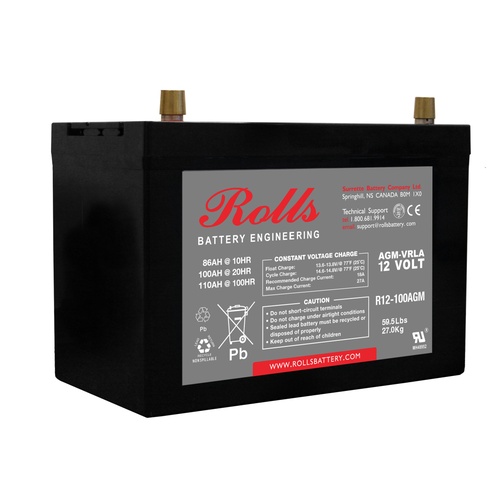 Rolls R12-100AGM AGM R Series 12V Deep Cycle Battery 100Ah, 1 Year Warranty