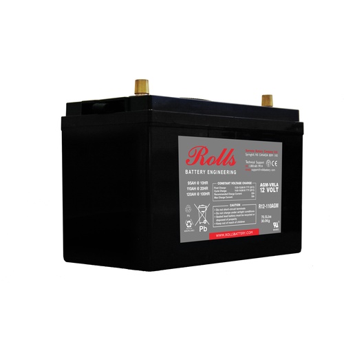 Rolls R12-110AGM AGM R Series 12V Deep Cycle Battery 110Ah, 1 Year Warranty