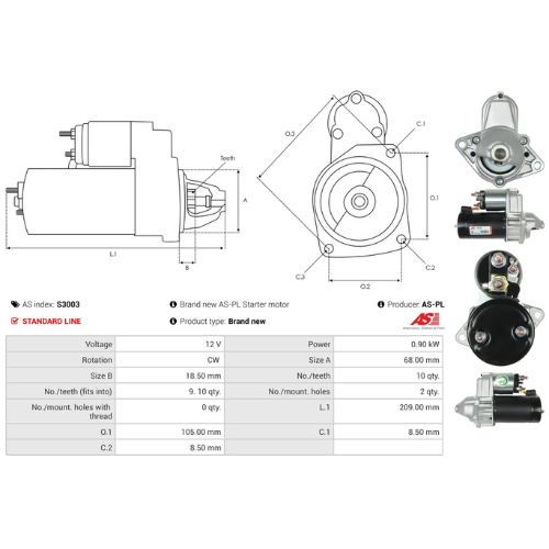 Starter Motor Fits Daewoo Model KALOS (KLAS) 1.4 16V