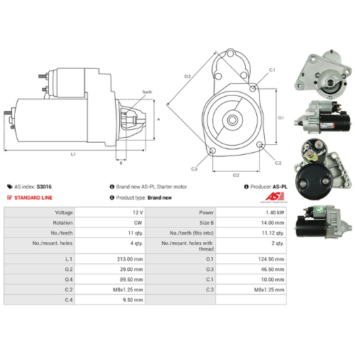 Starter Motor Fits Ds Model DS3 (SA_)(SABHY0) 1.6 BlueHDi 100