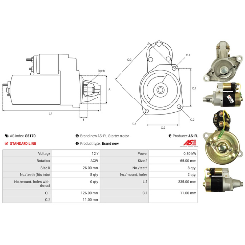 Starter Motor Fits Suzuki Model CARRY Van (0S/ST90) 0.8