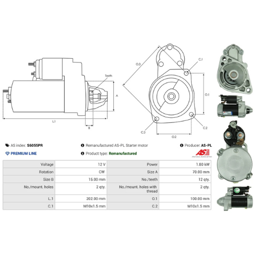 AS-PL S6055PR 12V 1.8kW DENSO Type Starter Motor
