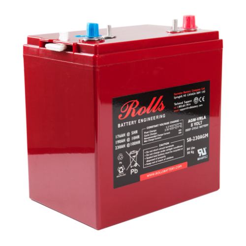 Rolls S8-230AGM Deep Cycle Series 8 Volt Battery, 1 Year Warranty