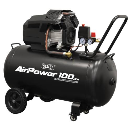 Sealey SAC10002 Air Compressor 100L V-Twin Oil Free Direct Drive 3hp