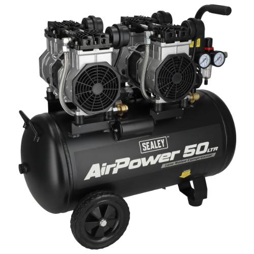 Sealey SAC5001S 50L Low Noise Oil Free Direct Drive Air Compressor 2 x 2hp