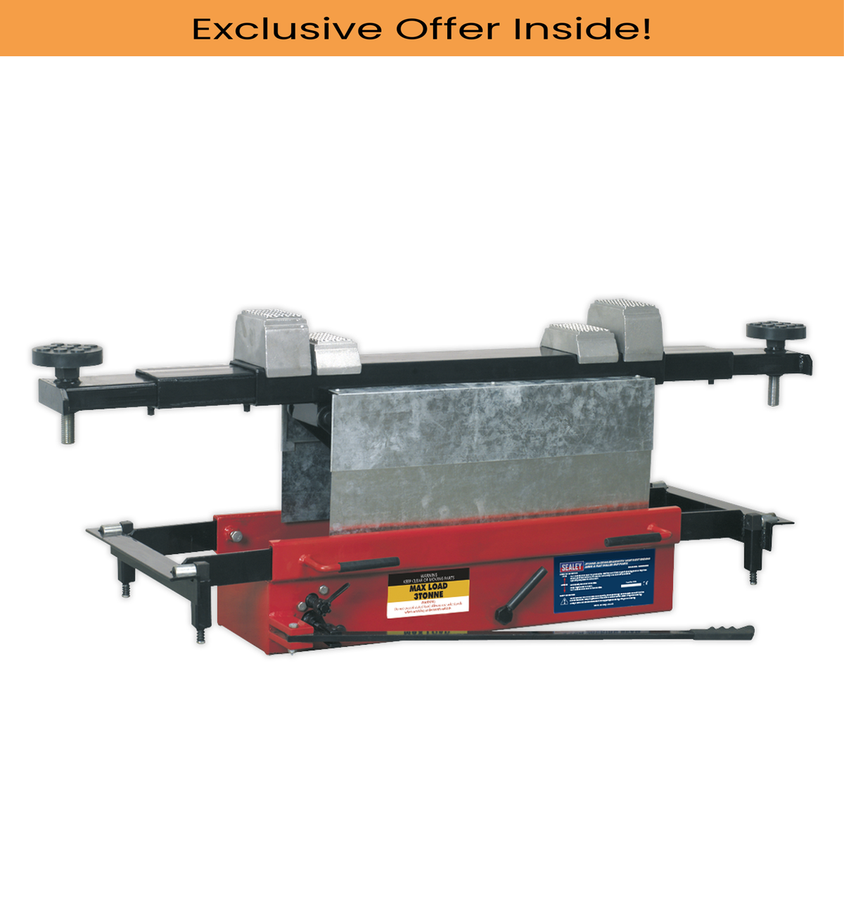 Sealey SJBEX300 Jacking Beam 3tonne with Arm Extenders & Flat Roller Supports