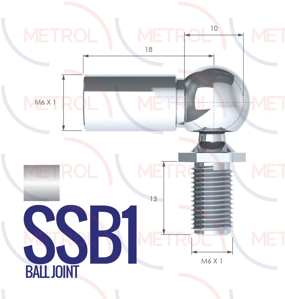 SSB1 Stainless Steel 316 Ball Joint End Fittings with 6mm Thread