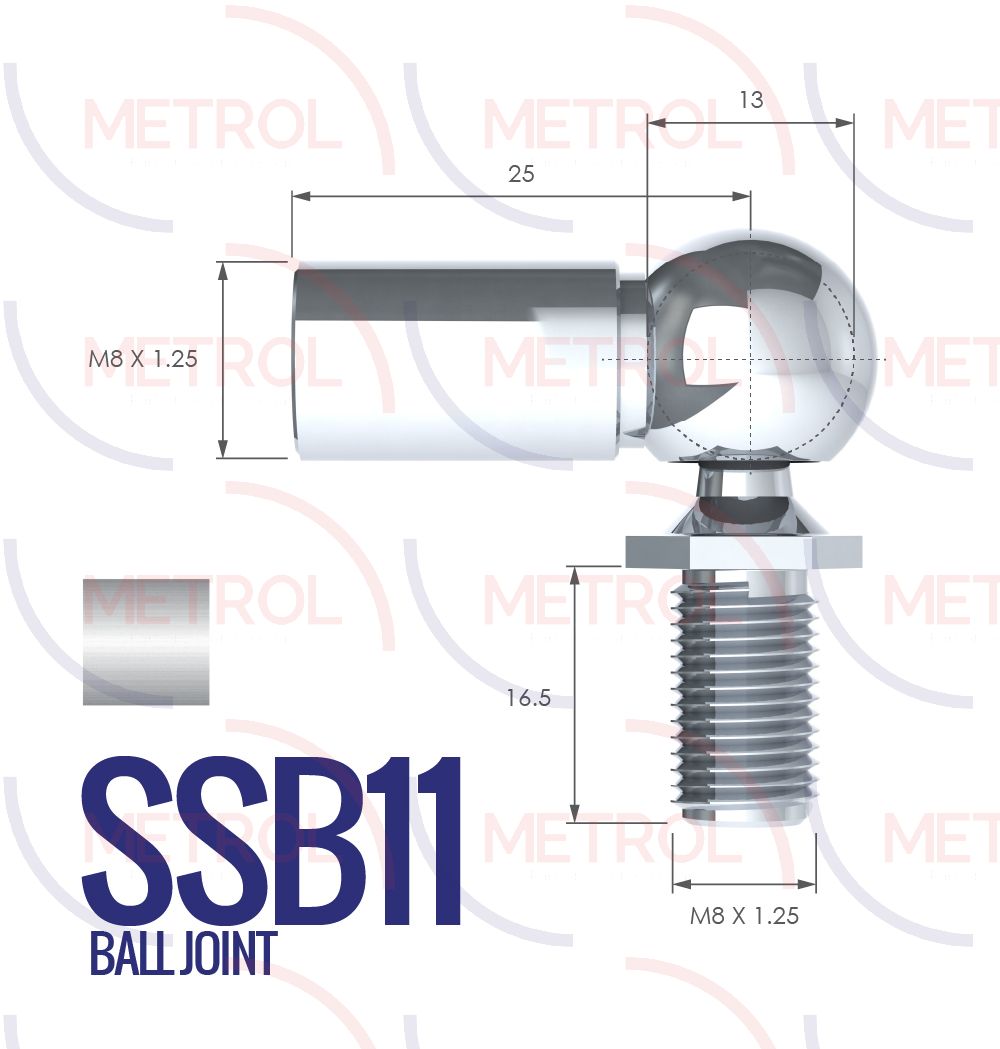 SSB11 Stainless Steel 316 Ball Joint End Fittings with 8mm Thread