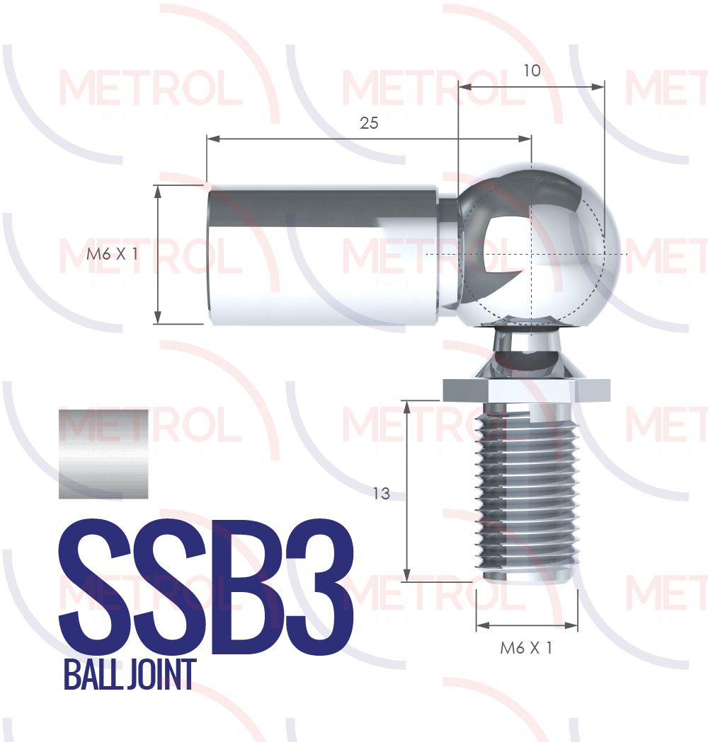 SSB3 Stainless Steel 316 Ball Joint End Fittings with 6mm Thread