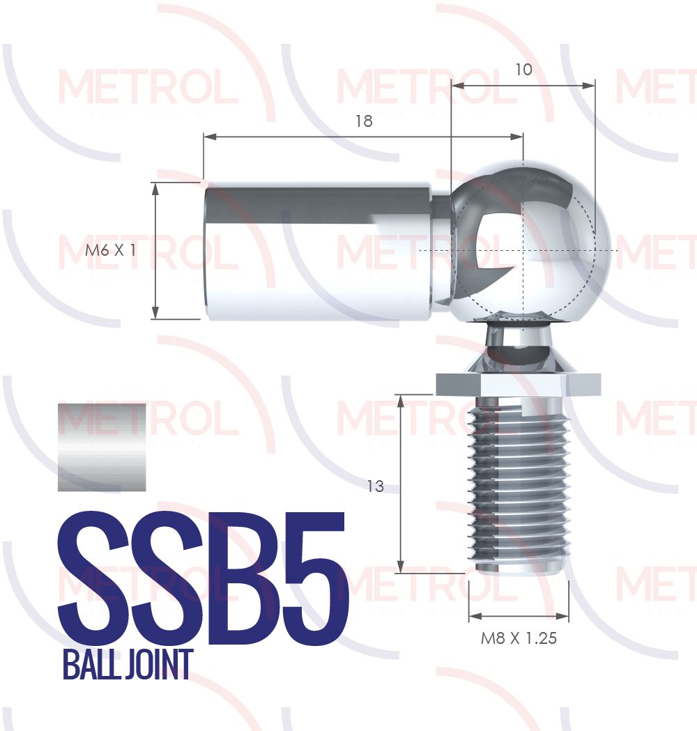 SSB5 Stainless Steel 316 Ball Joint End Fittings with 6mm Thread