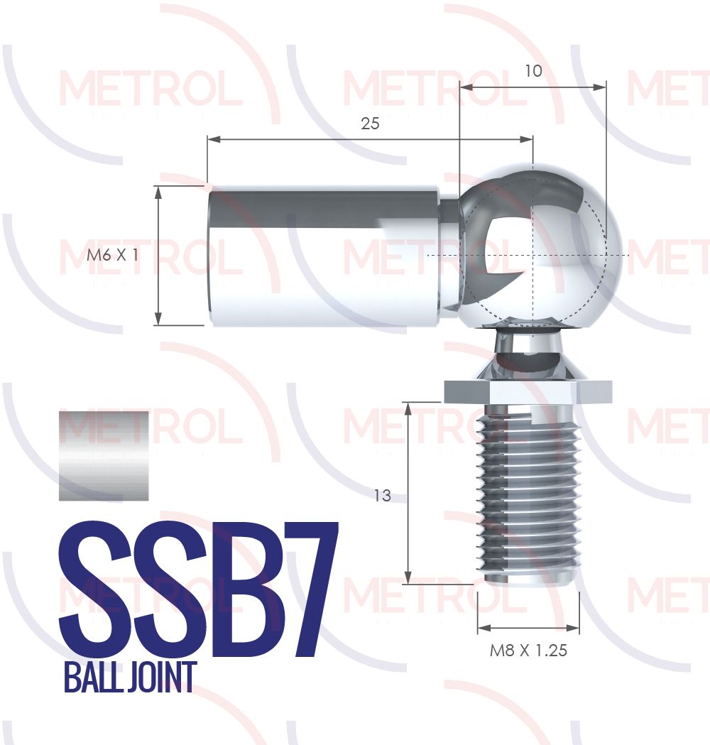 SSB7 Stainless Steel 316 Ball Joint End Fittings with 6mm Thread