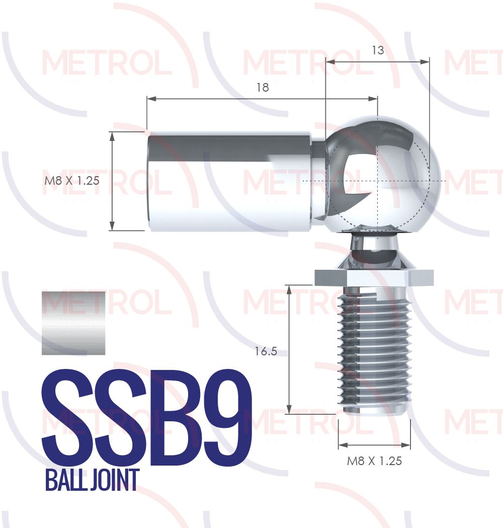 SSB9 Stainless Steel 316 Ball Joint End Fittings with 8mm Thread