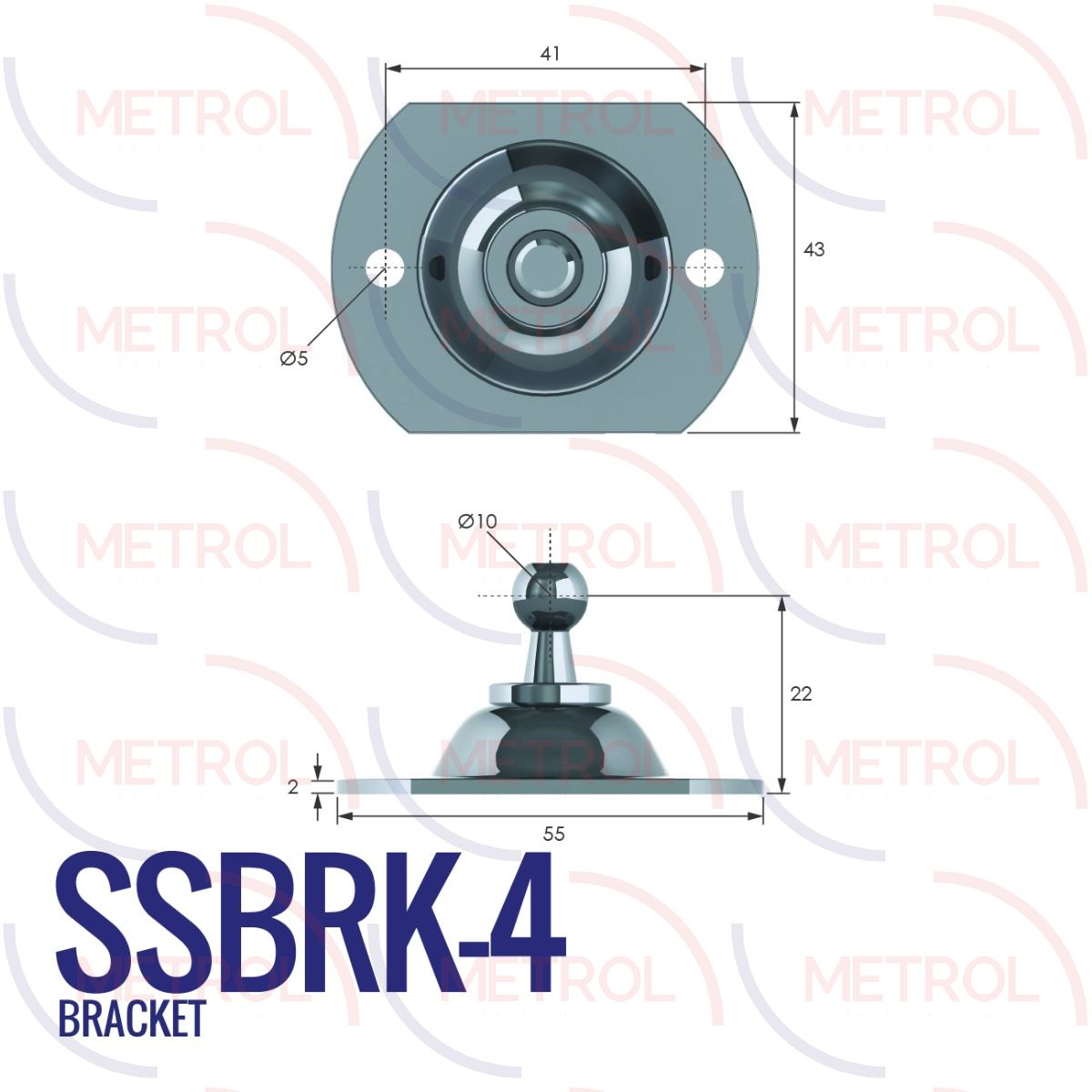 SSBRK-4 Stainless Steel 304 10mm Circular Bracket with 41mm Fixing Centres