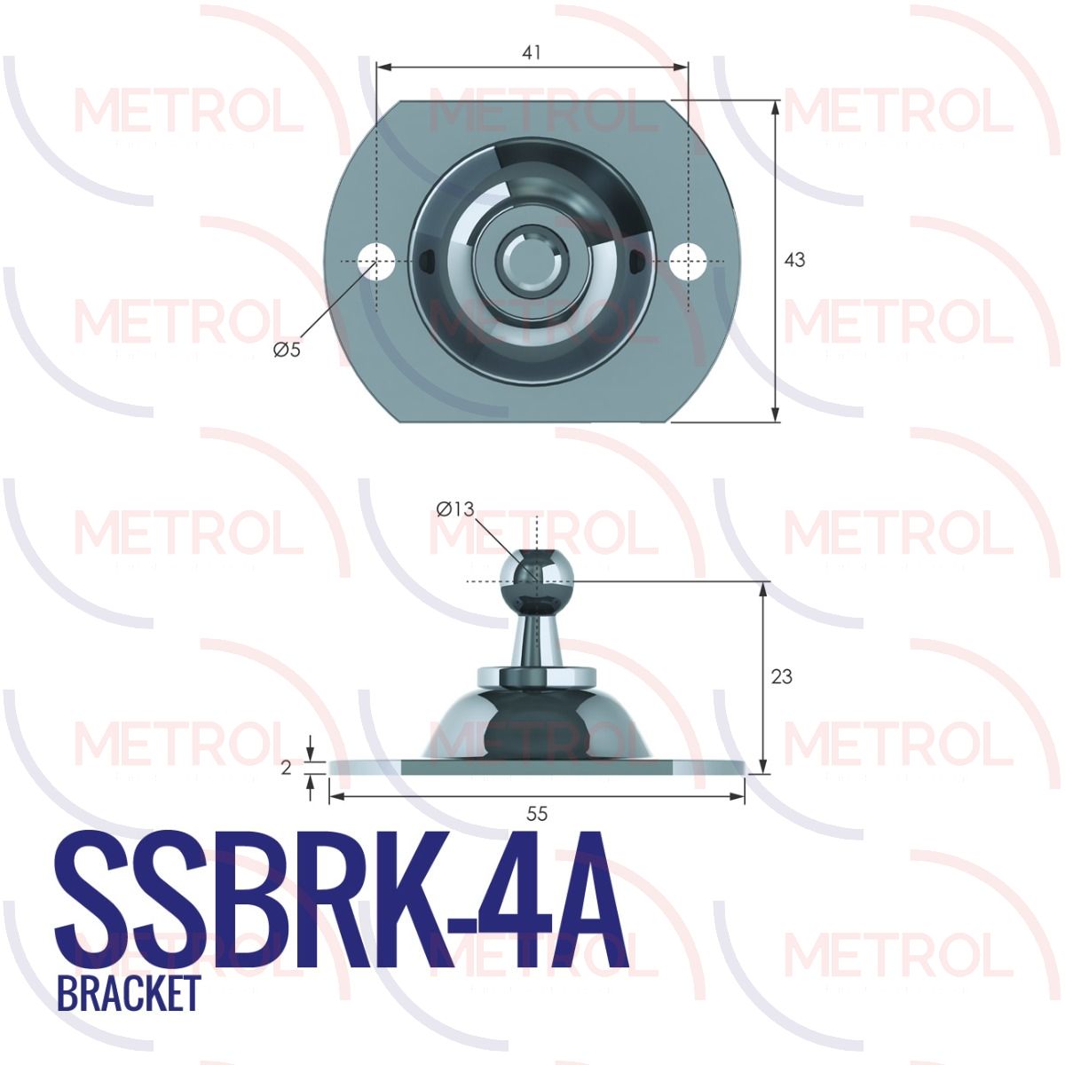 SSBRK-4A Stainless Steel 304 13mm Circular Bracket with 41mm Fixing Centres