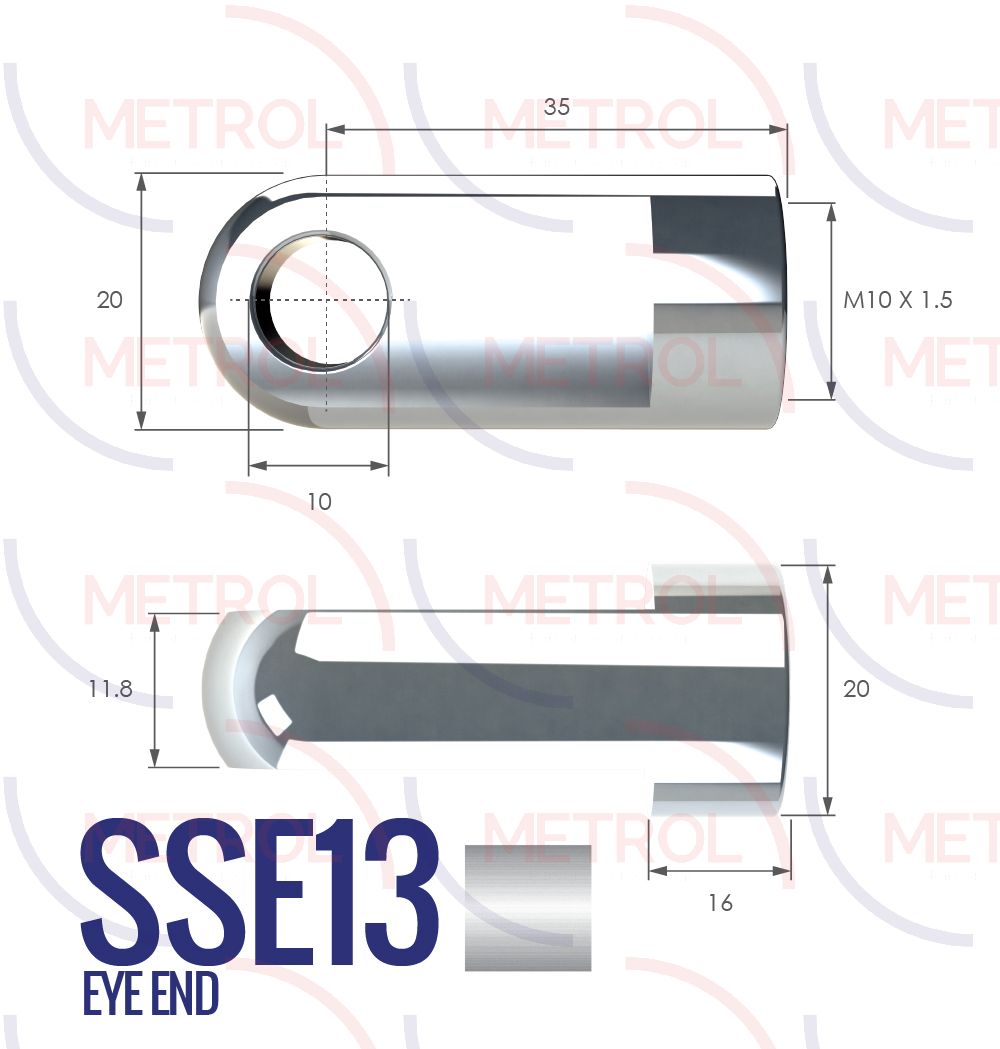 Stainless Steel 316 Eye End Fitting with 10mm Thread SSE13