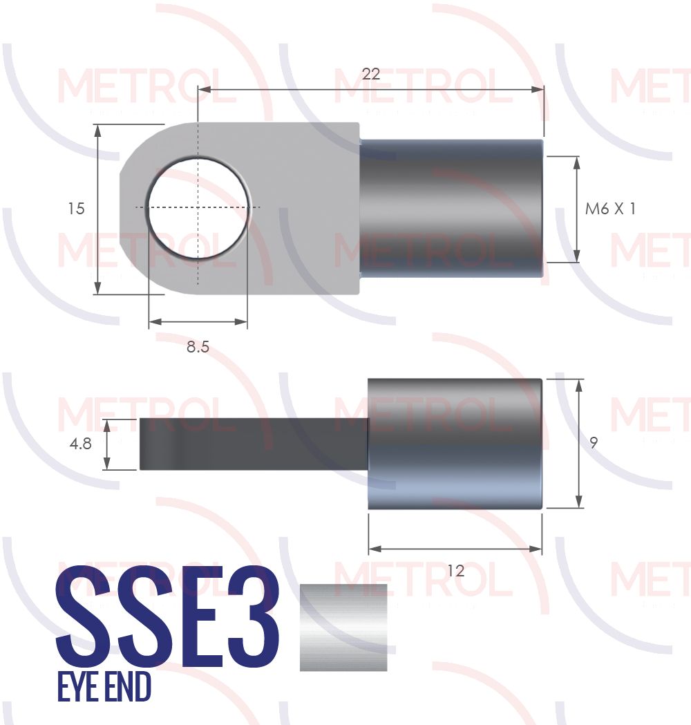 SSE3 Stainless Steel 316 Eye End Fitting with 6mm Thread