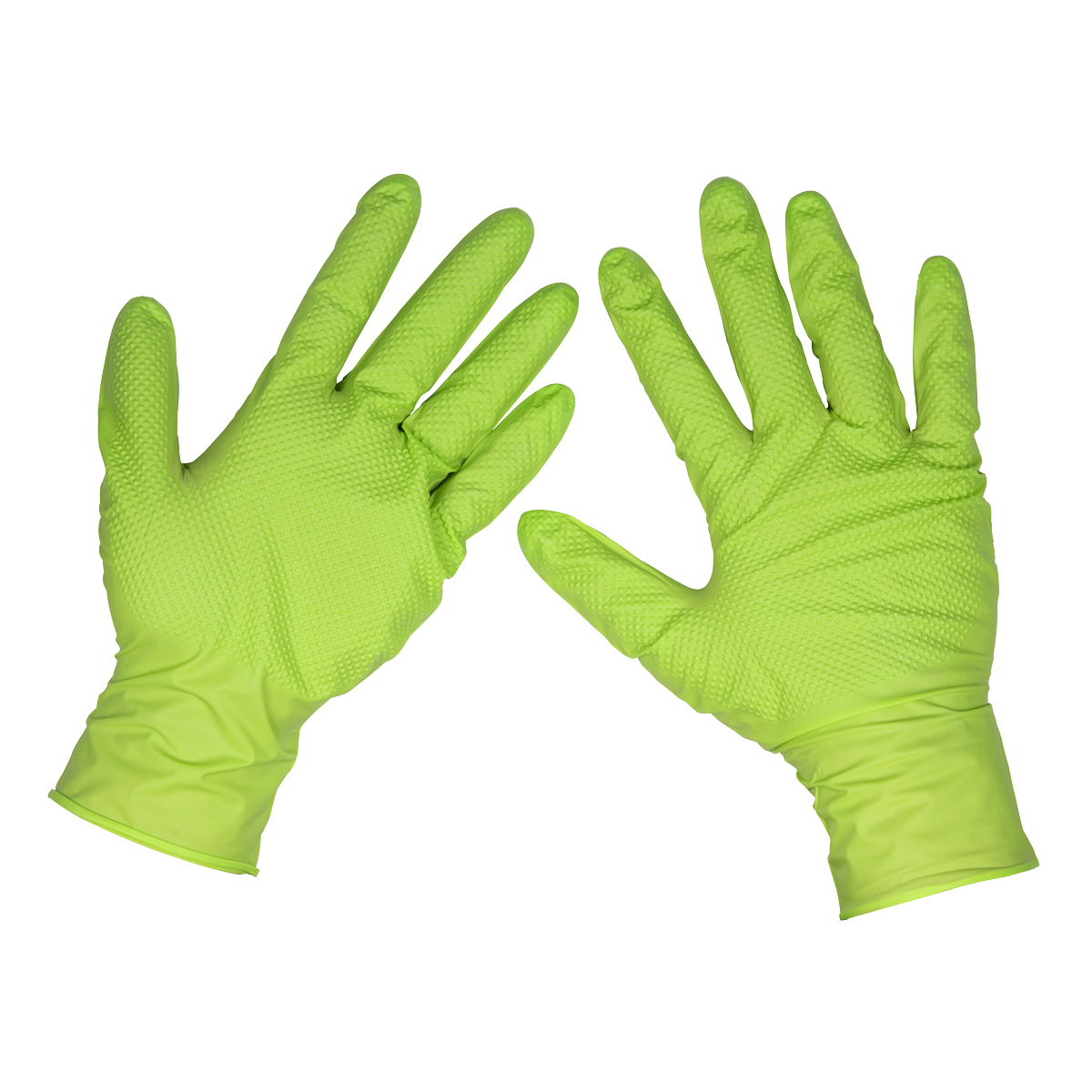 Sealey SSP54L Diamond Grip Extra-Thick Nitrile Gloves Hi-Vis Green Large - Pack of 50