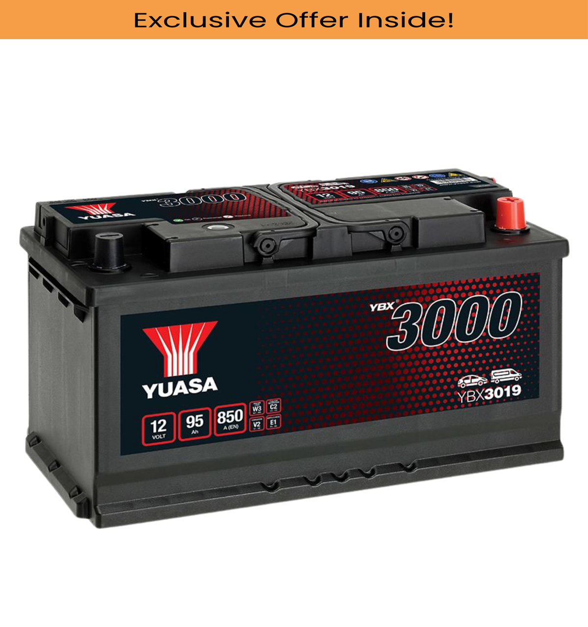 Yuasa YBX3019 12V 95Ah 850A SMF Battery, 3 Years Warranty