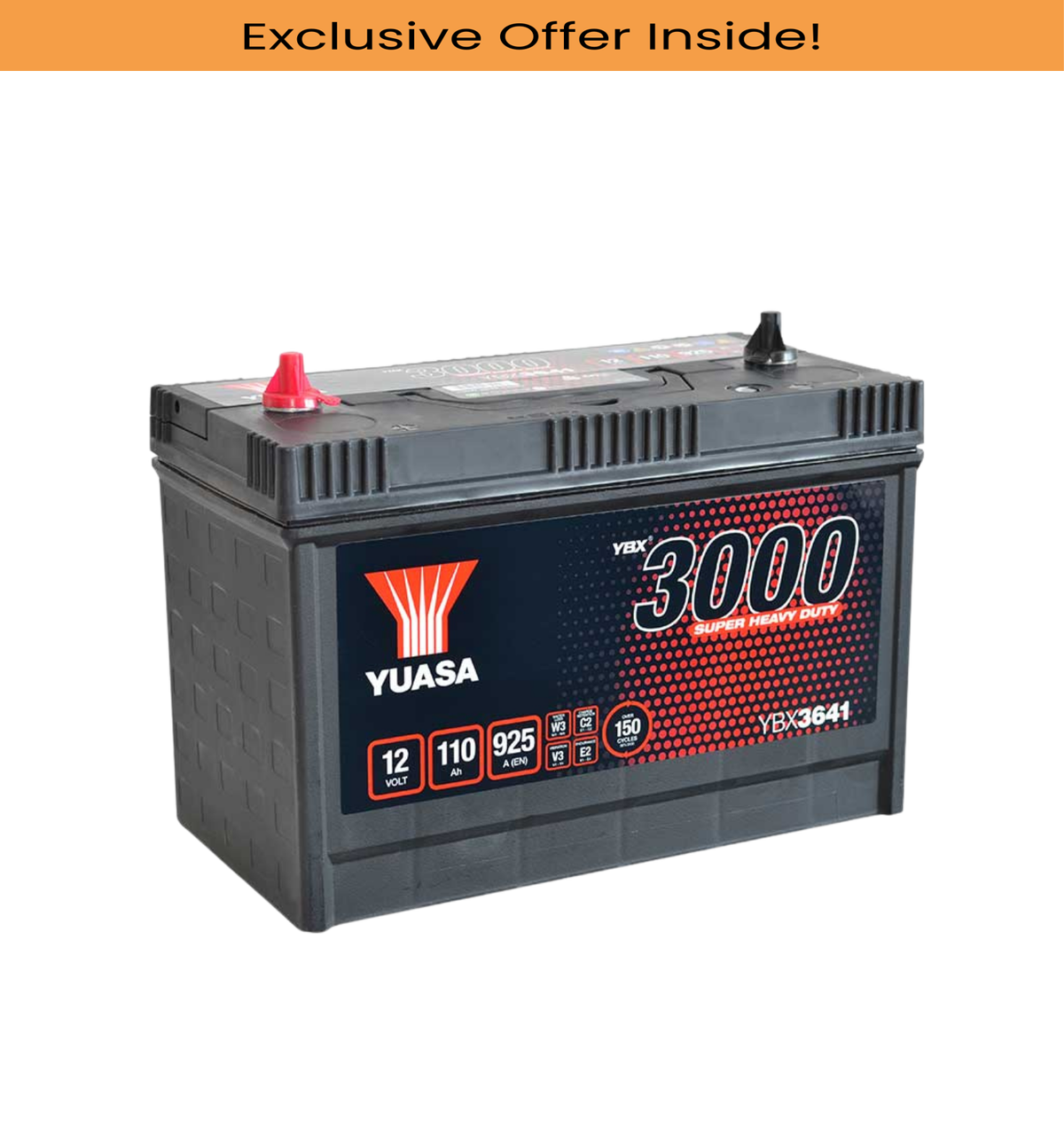 Yuasa YBX3641 12V 110Ah 925A Super Heavy Duty SMF Commercial Vehicle Battery, 2 Years Warranty