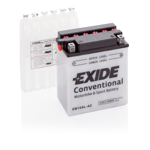 Exide EB12AL-A Motorcycle Battery With Acid Pack - 12V 12Ah, 1 Year Warranty