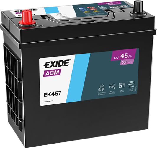 Exide EK457 Micro-Hybrid AGM Car Battery -12V 45Ah, 3 Years Warranty
