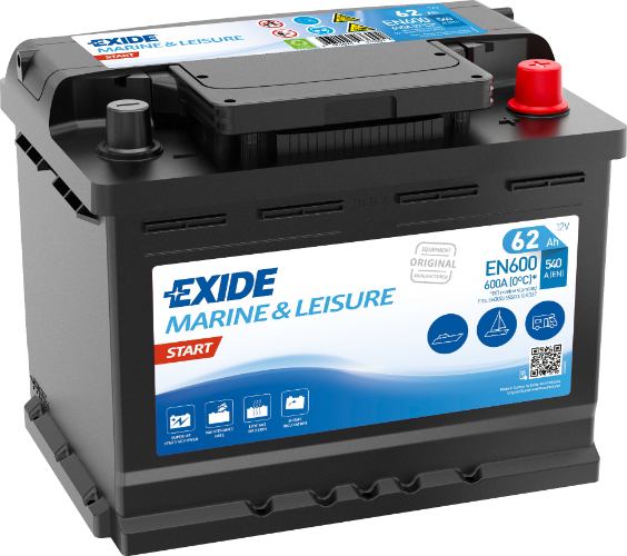 Exide EN600 Marine Leisure Start Battery -12V 62Ah, 2 Years Warranty