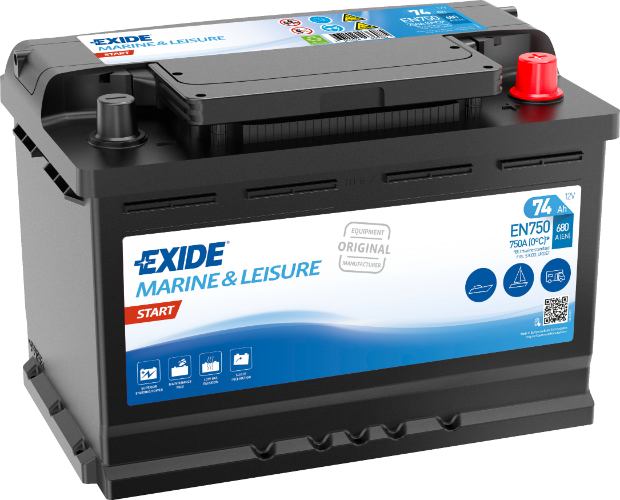 Exide EN750 Marine Leisure Start Battery -12V 74Ah, 2 Years Warranty