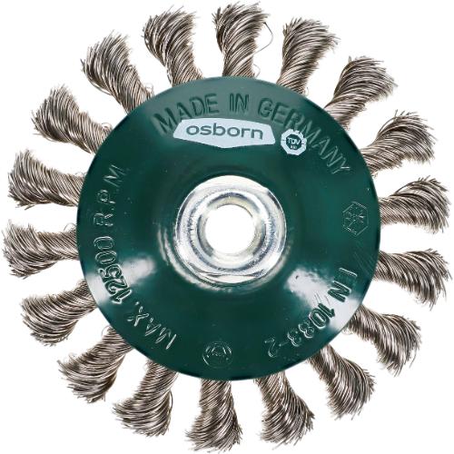 Bevel Brush – D115x15mm, Knotted Stainless Steel Wire 0.50mm, Single Packing, M14 Thread, Osborn, 0002632351