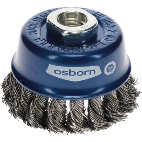 Cup Brush - 65mm Dia, Knotted Steel Wire 0.50mm, Single Packing, M14 Thread, Osborn, 0002608151