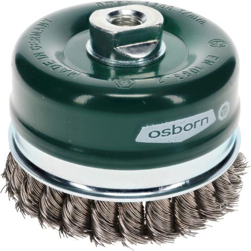 Cup Brush - 100mm Dia, Knotted Stainless Steel Wire 0.50mm, Single Packing, M14 Thread, Osborn, 0002608354
