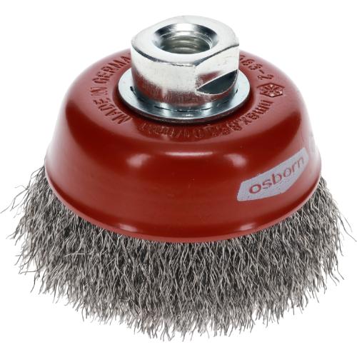 Cup Brush - 80mm Dia, Crimped Steel Wire 0.30mm, Single Packing, M14 Thread, Osborn, 0002613163