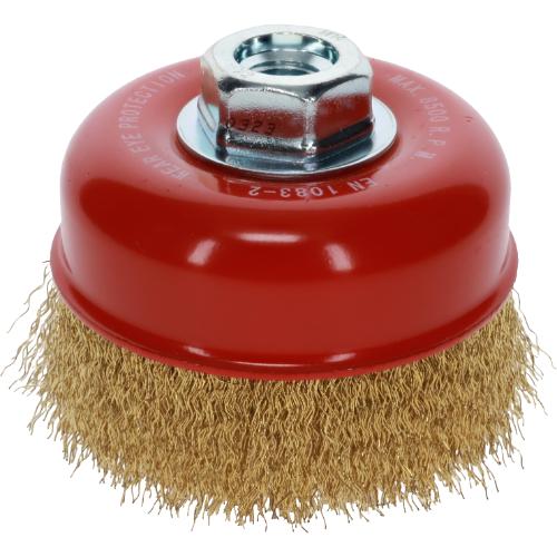 Cup Brush - 100mm Dia, Crimped Brass Coated Wire 0.30mm, M14 Thread - PET box, Osborn, 2008613064