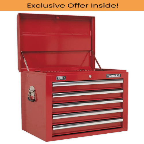 Sealey AP26059T Topchest 5 Drawer with Ball-Bearing Slides - Red